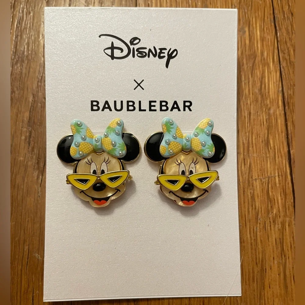 NWT BaubleBar xDisney Minnie Mouse in Sunglasses and Pineapple Bow Post Earrings - Picture 2 of 3
